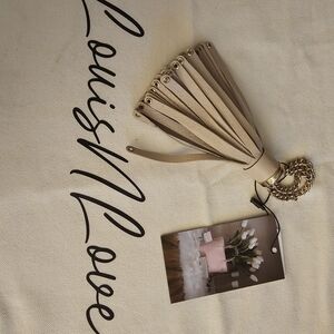 Neutral Leather Tassel Keychain with Gold Chain